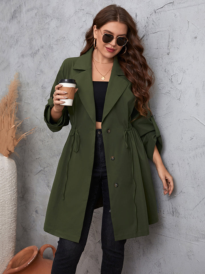 Honey Plus Size Lapel Collar Roll-Tab Sleeve Trench Coat 
