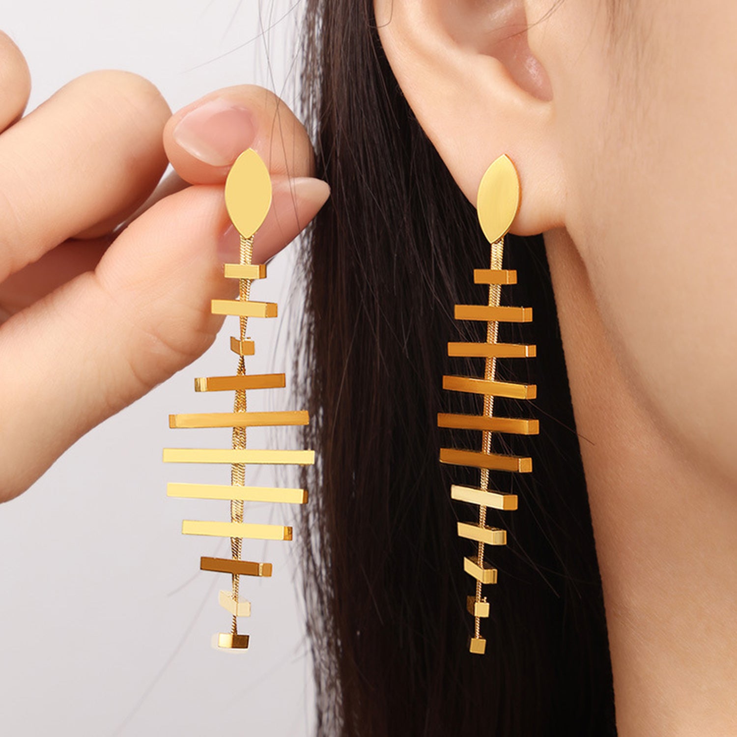 Titanium Steel Fishbone Shape Earrings 