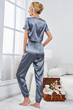 Satin Short Sleeve Crop Top and Joggers Lounge Set Lingerie & Nightwear