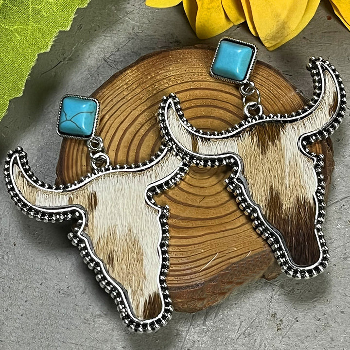 Bull Shape Turquoise Dangle Earrings 