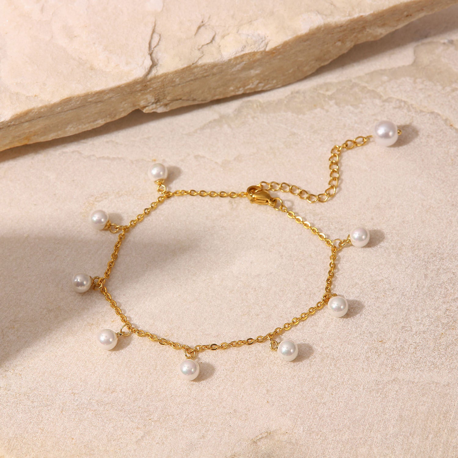 Pearl 18K Gold-Plated Charm Anklet 