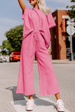 Gray Textured Loose Fit T Shirt and Drawstring Pants Set Two Piece Sets/Pant Sets