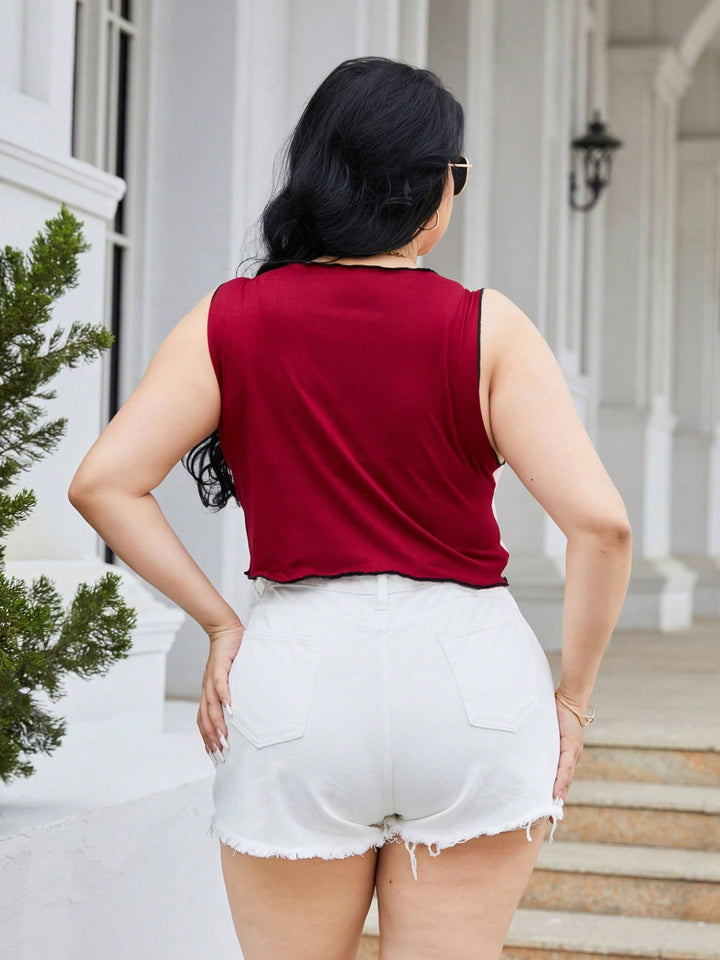 Plus Size Contrast Round Neck Tank 