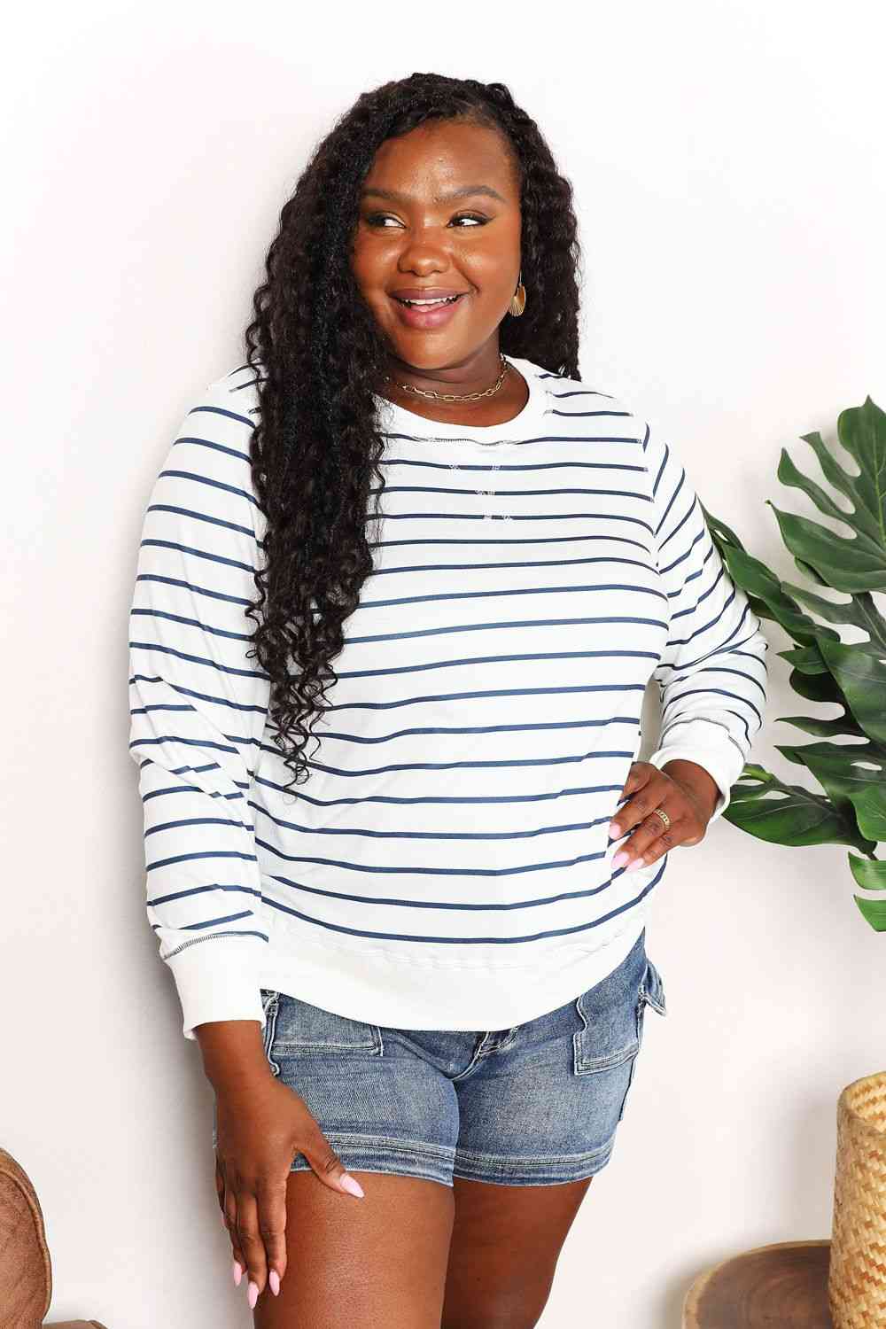 Double Take Striped Long Sleeve Round Neck Top 