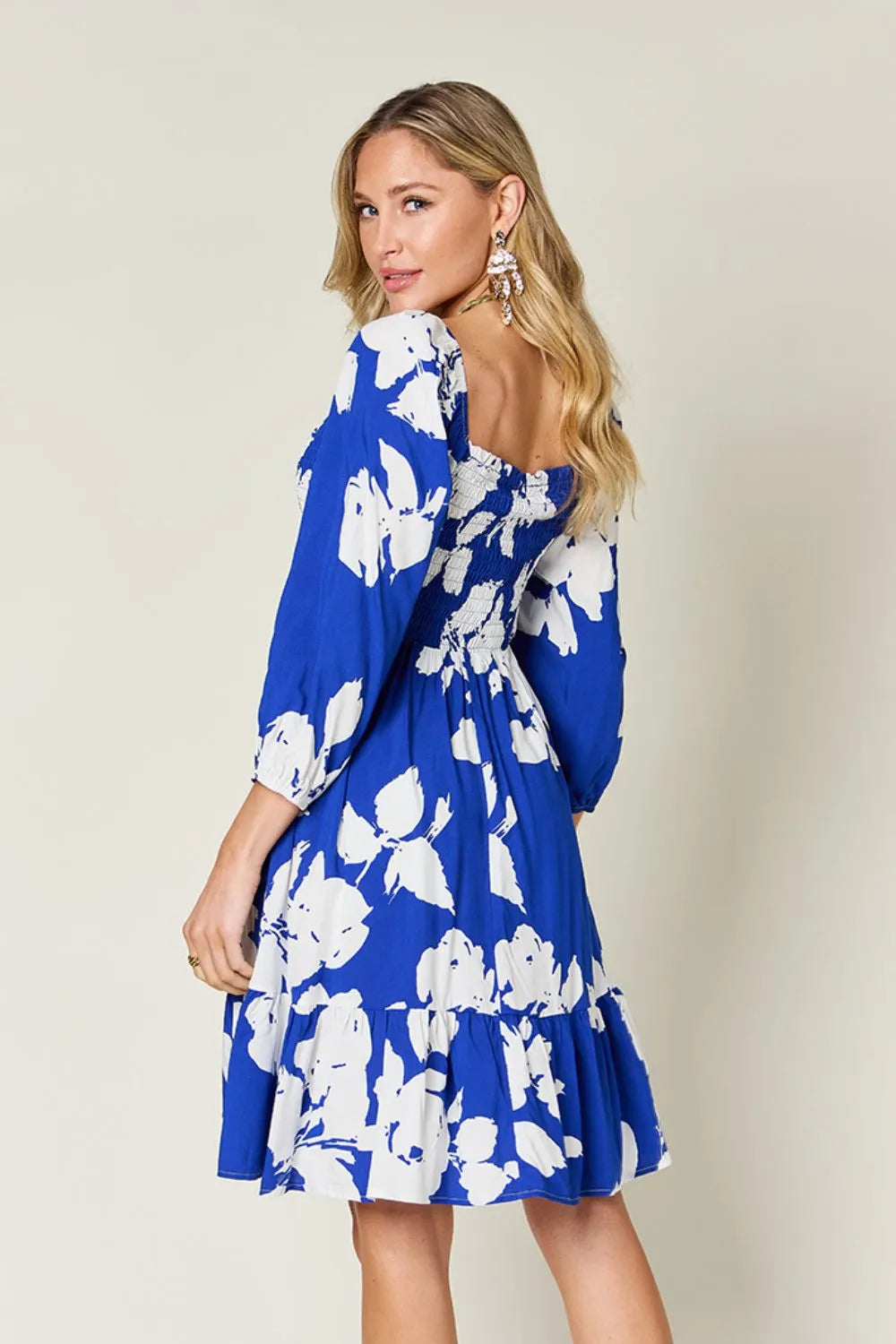 Double Take Full Size Floral Ruffle Hem Smocked Dress with Pockets 