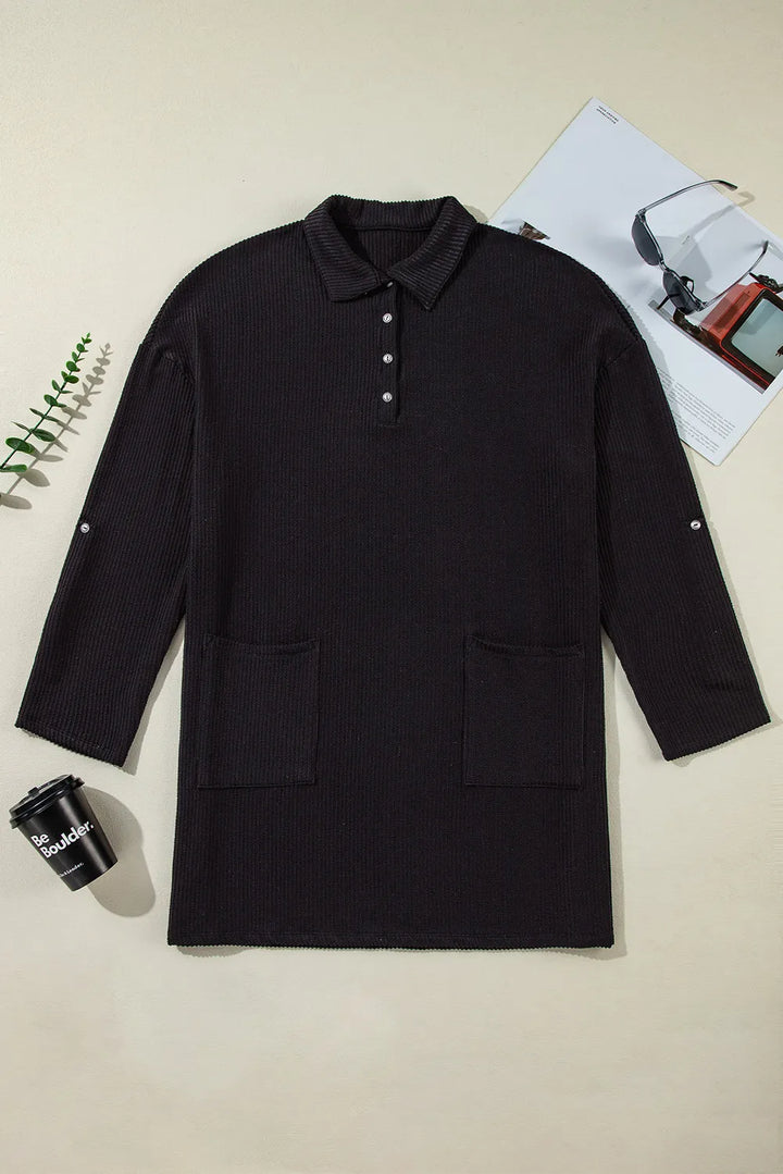 Plus Size Pocketed Long Sleeve Mini Dress 