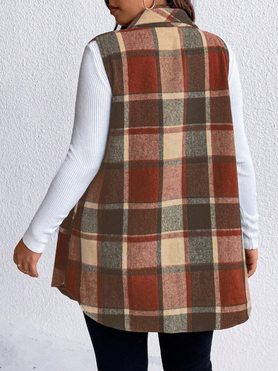 Honey Plus Size Pocketed Plaid Button Up Vest Coat 