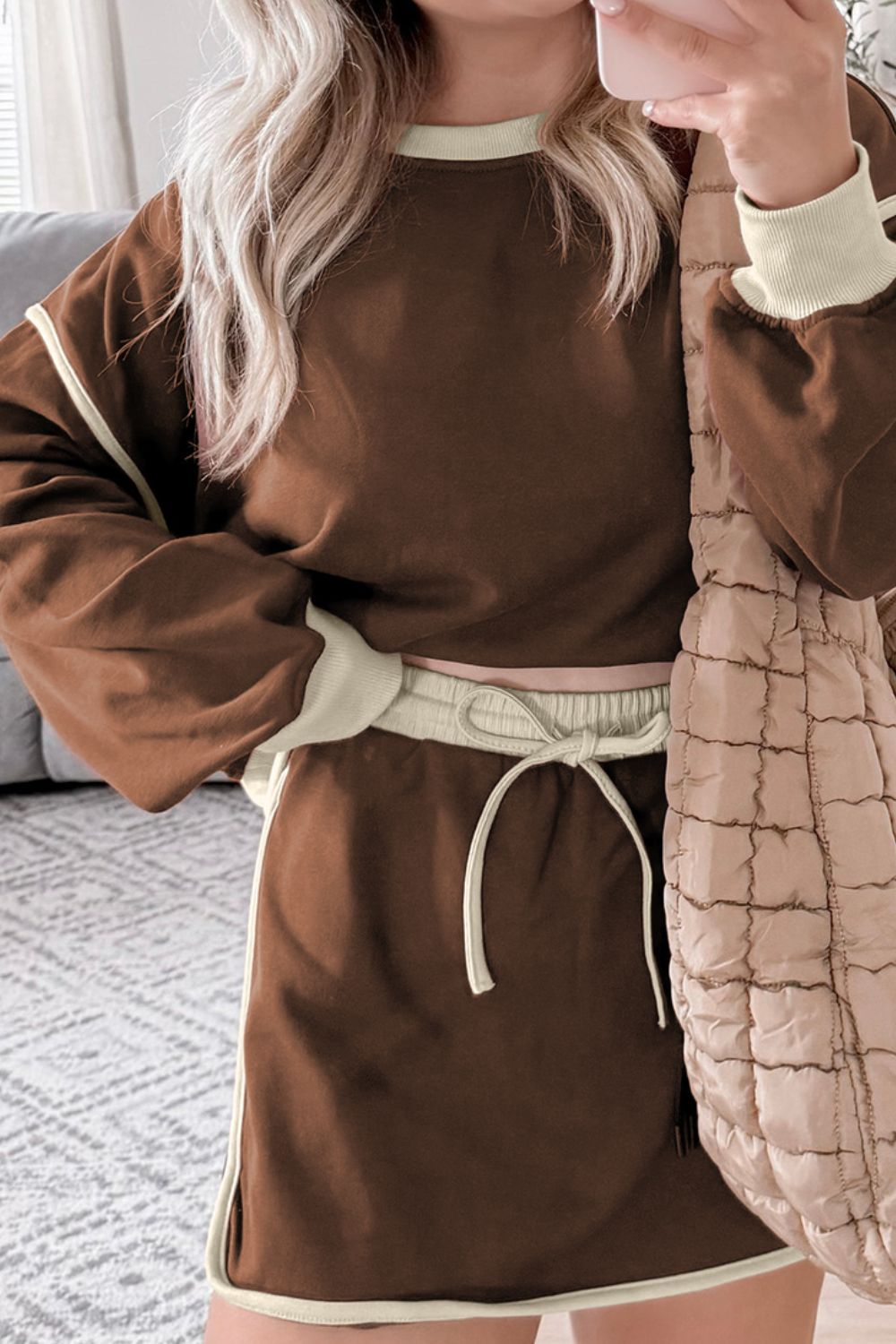 Contrast Trim Round Neck Top and Skort Set 