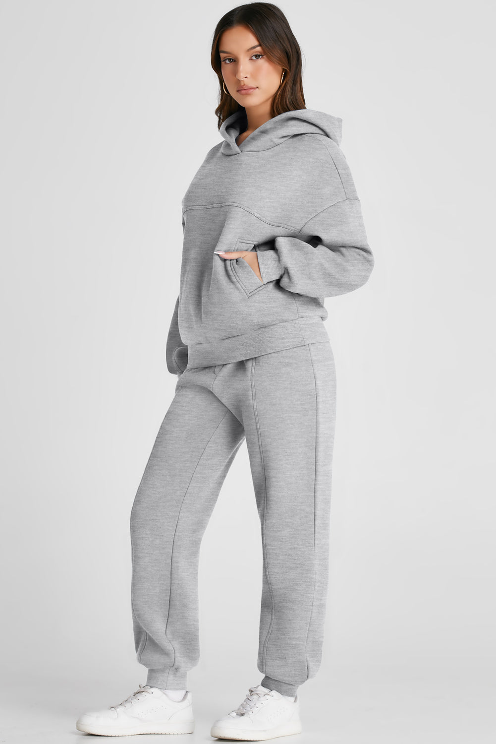 Dropped Shoulder Long Sleeve Hoodie and Pants Active Set 