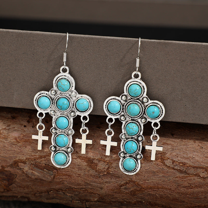 Artificial Turquoise Cross Shape Earrings 