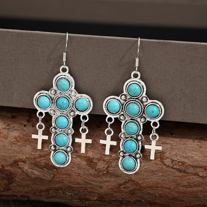 Artificial Turquoise Cross Shape Earrings 