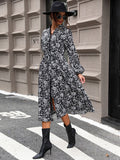 Perfee Lace Detail Printed Long Sleeve Midi Dress Dresses