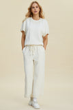 Double Take Full Size Pearl Detail Round Neck Top and Pants Set 