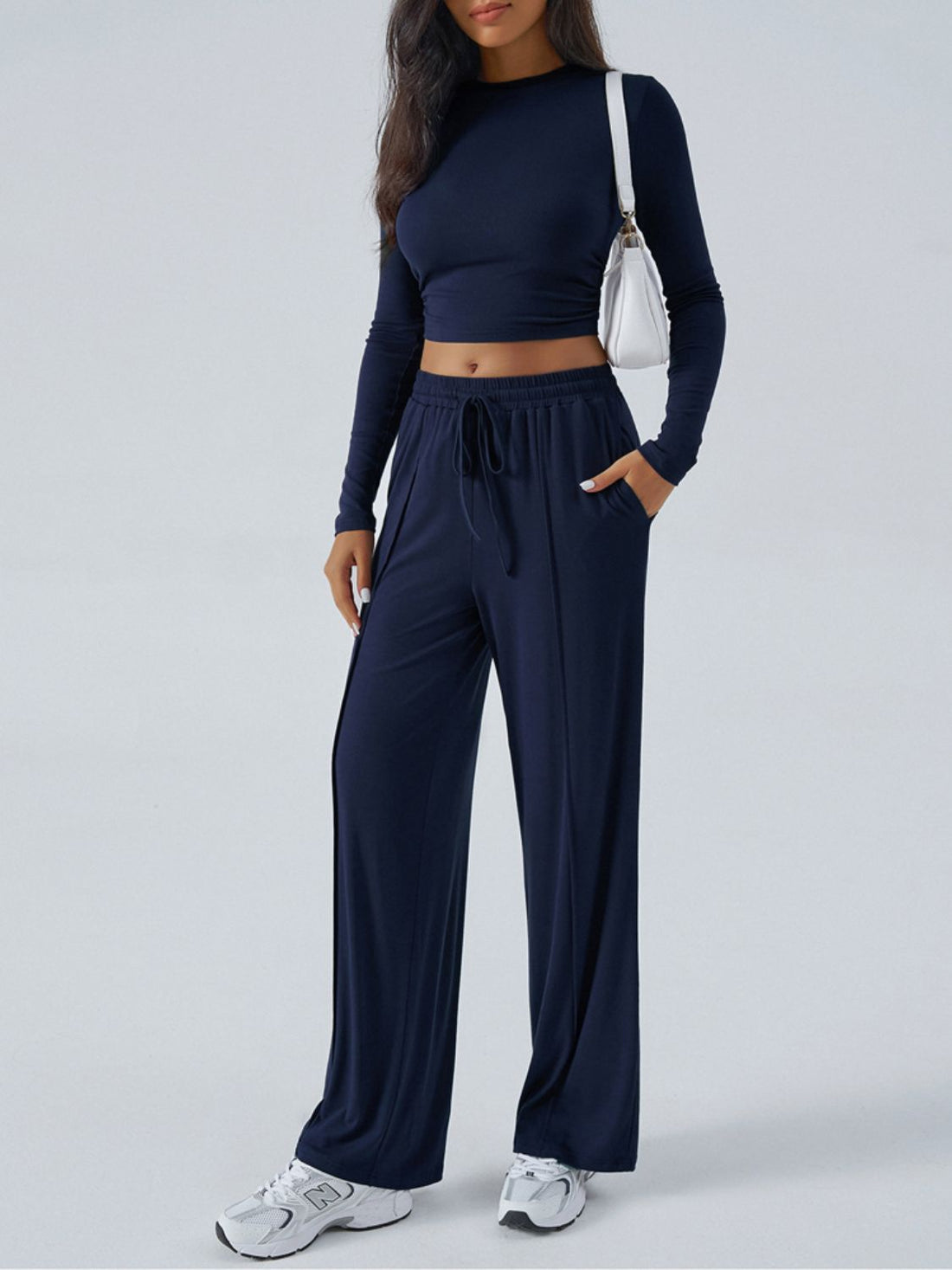 Devine Round Neck Long Sleeve Top and Pants Set 