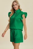 Double Take Full Size Texture Flounce Sleeve Top and Shorts Set 