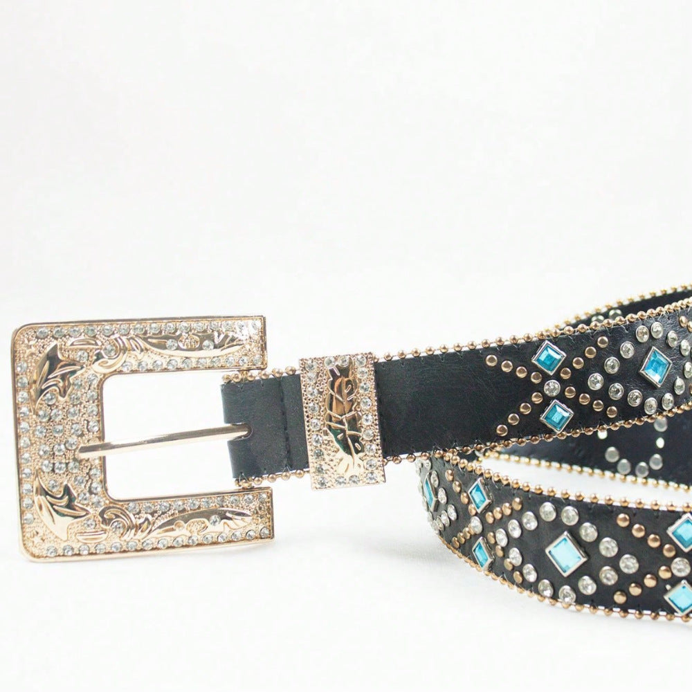 Rhinestone PU Leather Belt 