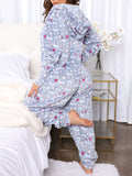 Printed Zip Up Long Sleeve Hooded Lounge Jumpsuit 
