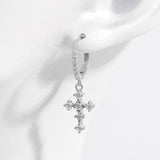 925 Sterling Silver Inlaid Zircon Cross Dangle Earrings 
