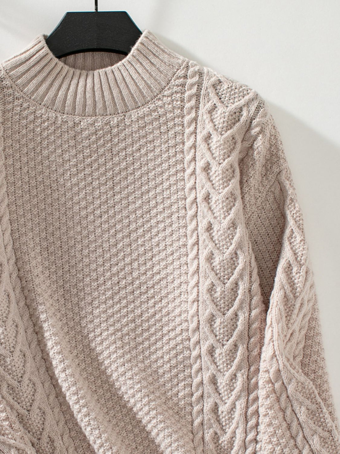 Cable-Knit Mock Neck Long Sleeve Sweater 