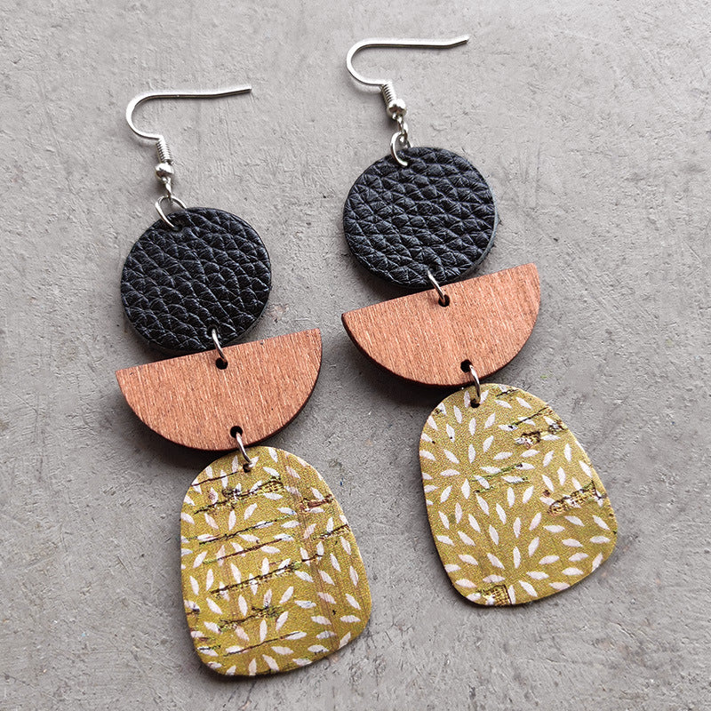 Leather & Wood Drop Earrings 
