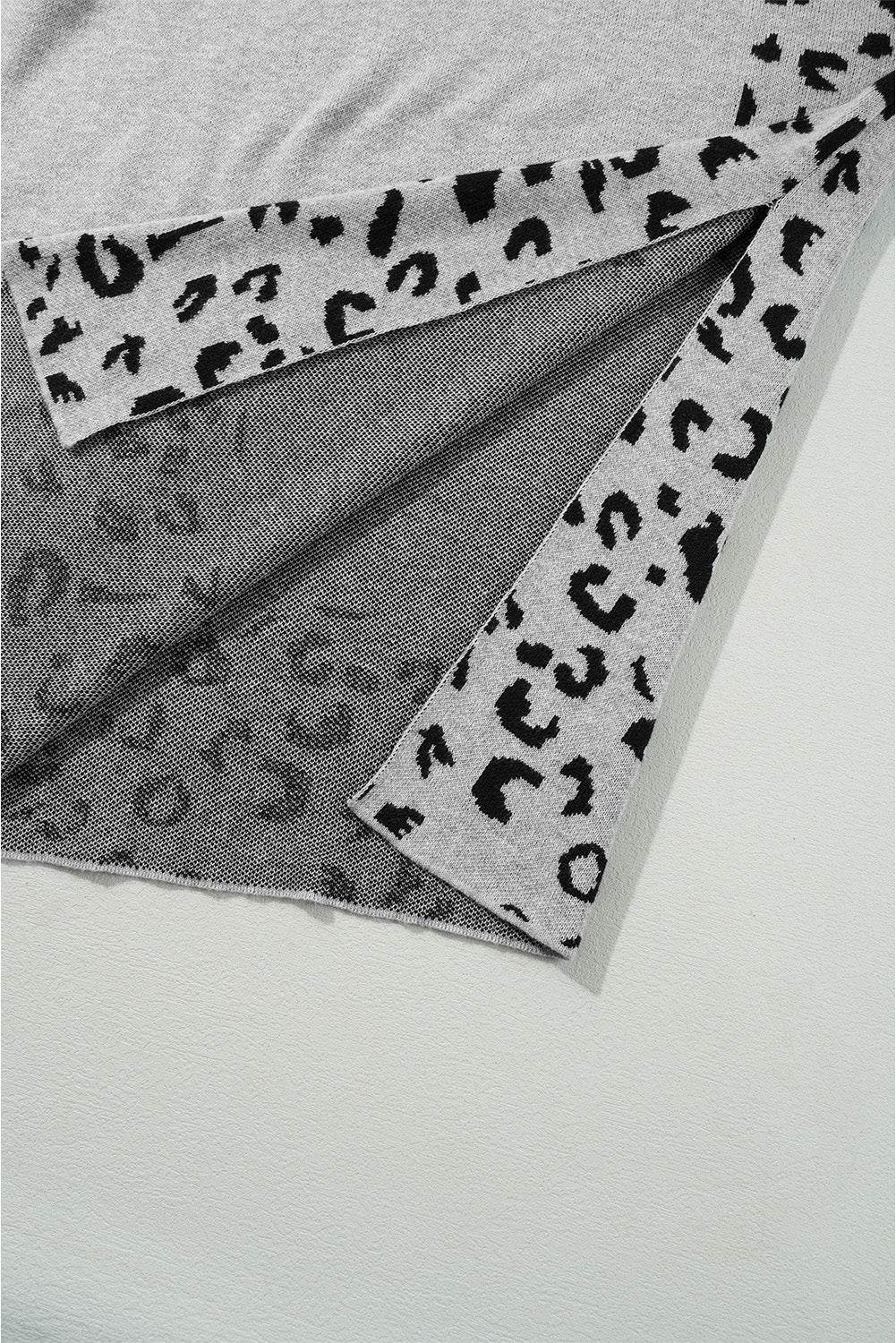 Slit Leopard Mock Neck Dropped Shoulder Sweater 