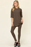 Double Take Full Size Round Neck Dropped Shoulder T-Shirt and Leggings Set 
