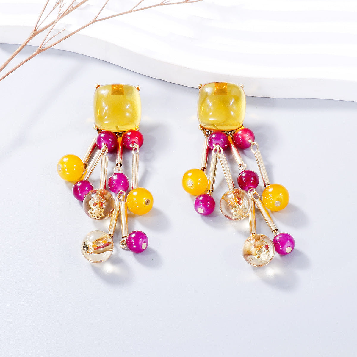 Acrylic Bead Dangle Earrings 