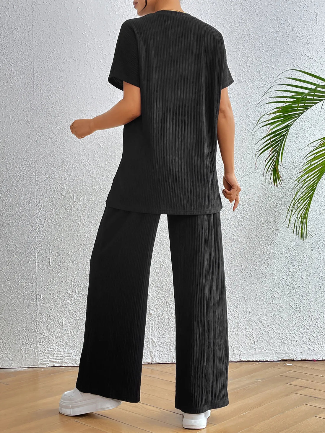 V-Neck Short Sleeve Top and Pants Set Two Piece Dresses