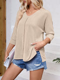 Lovelet Textured Round Neck Three-Quarter Sleeve Blouse 