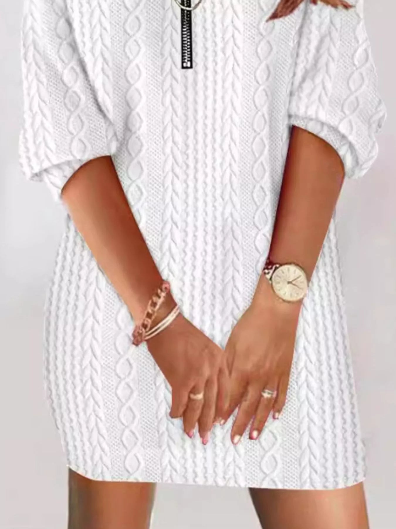 Zip Detail Textured Knit Mini Sweater 