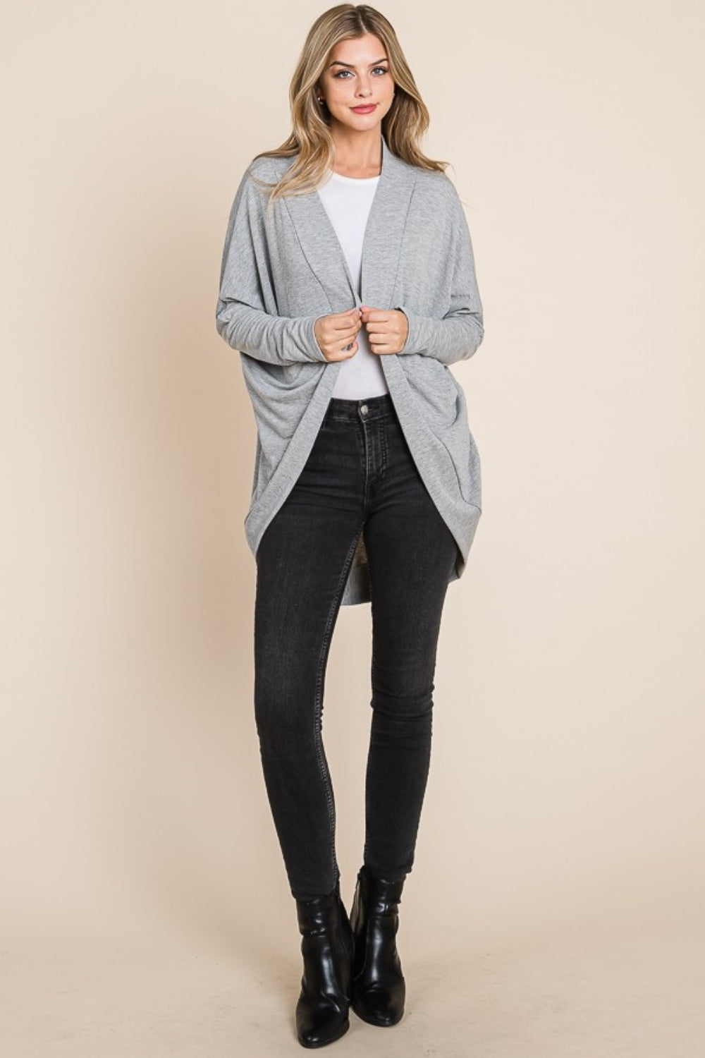 BOMBOM Open Front Long Sleeve Cocoon Cardigan 