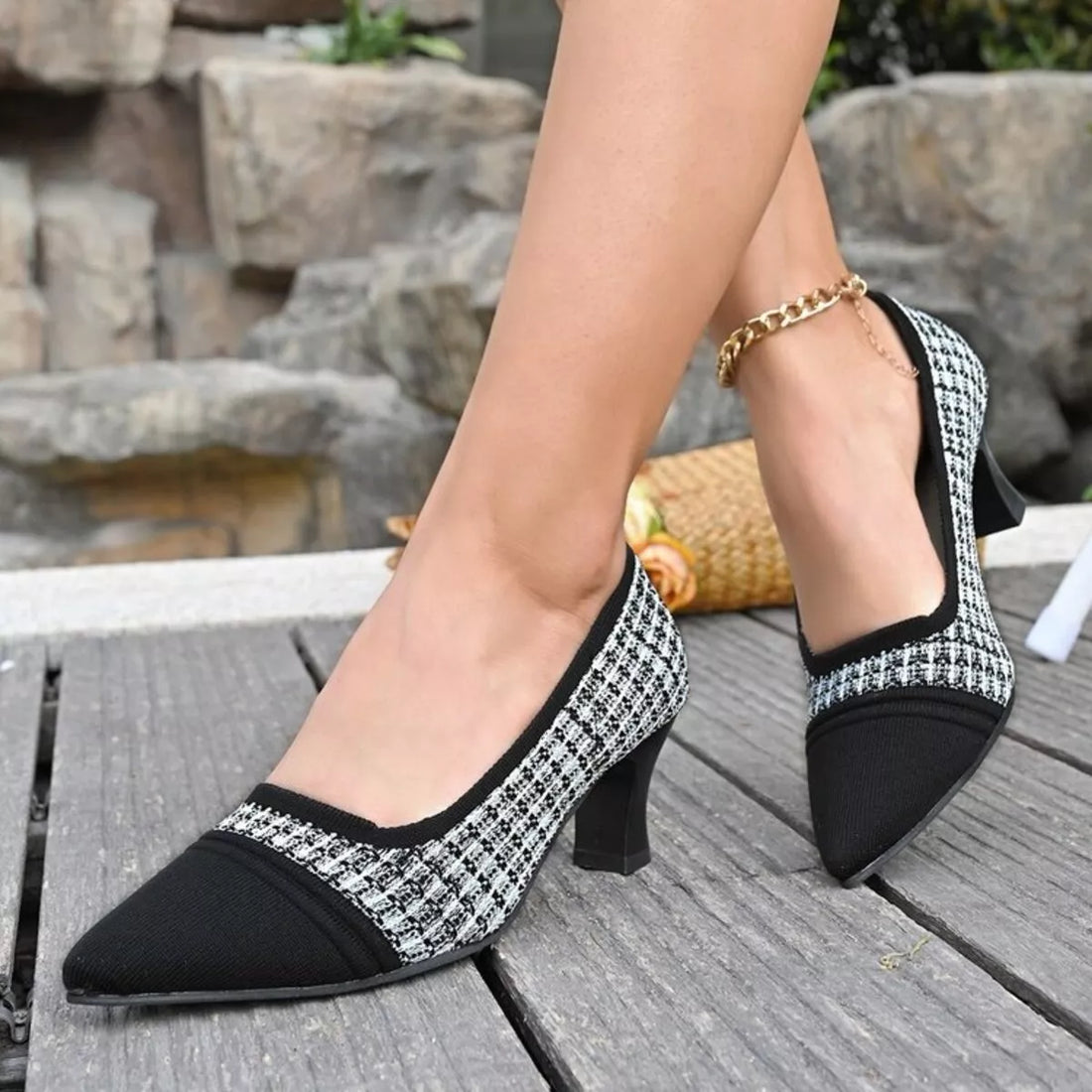 Point Toe Block Heels Pumps 