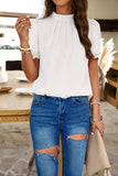 Devine Ruched Mock Neck Short Sleeve Blouse 