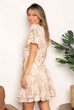 Double Take Floral Lace Pompom Detail Tie-Waist Flutter Sleeve Dress 