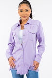 American Bazi Frayed Hem Distressed Denim Jacket 