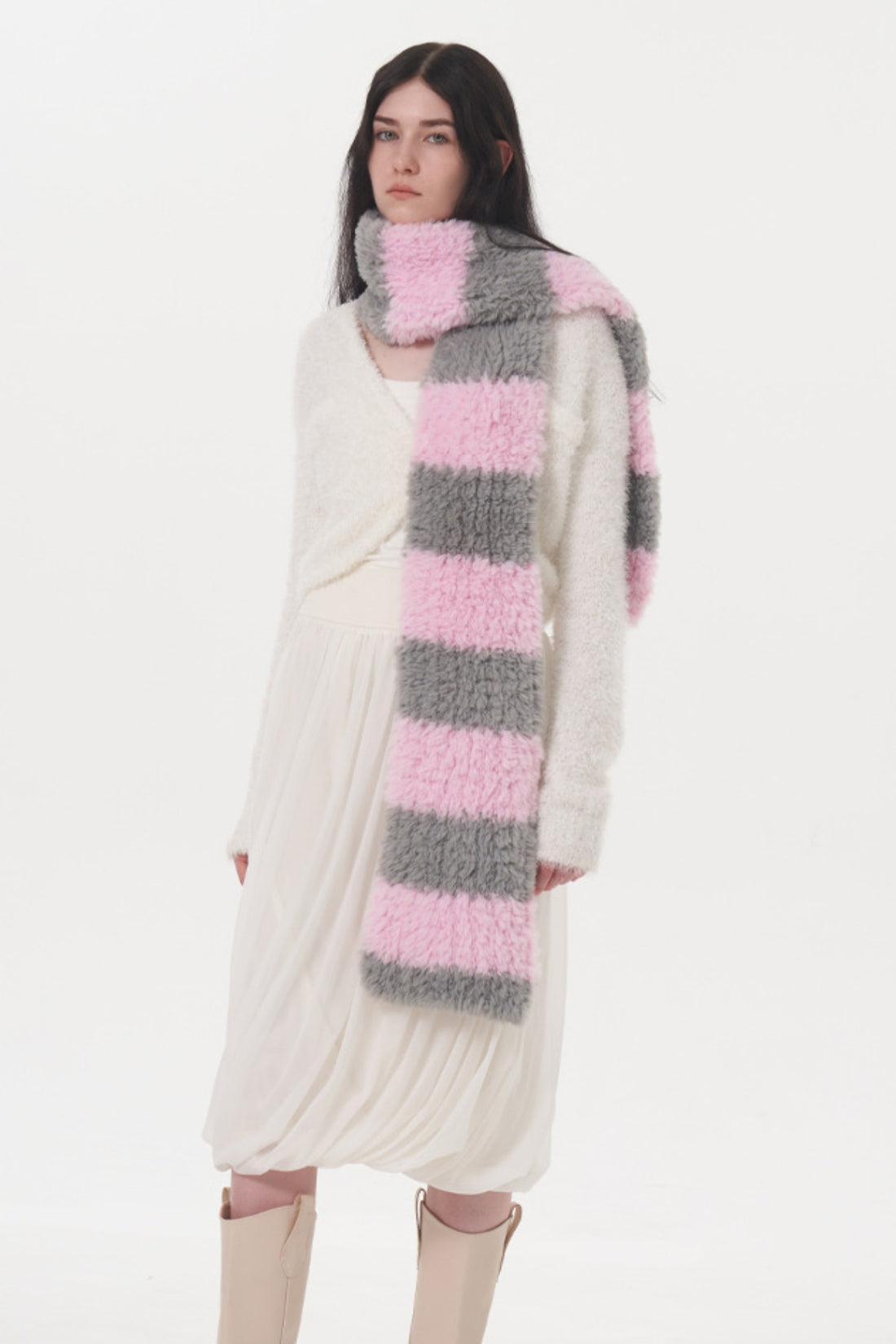 Fuzzy Contrast Striped Scarf 