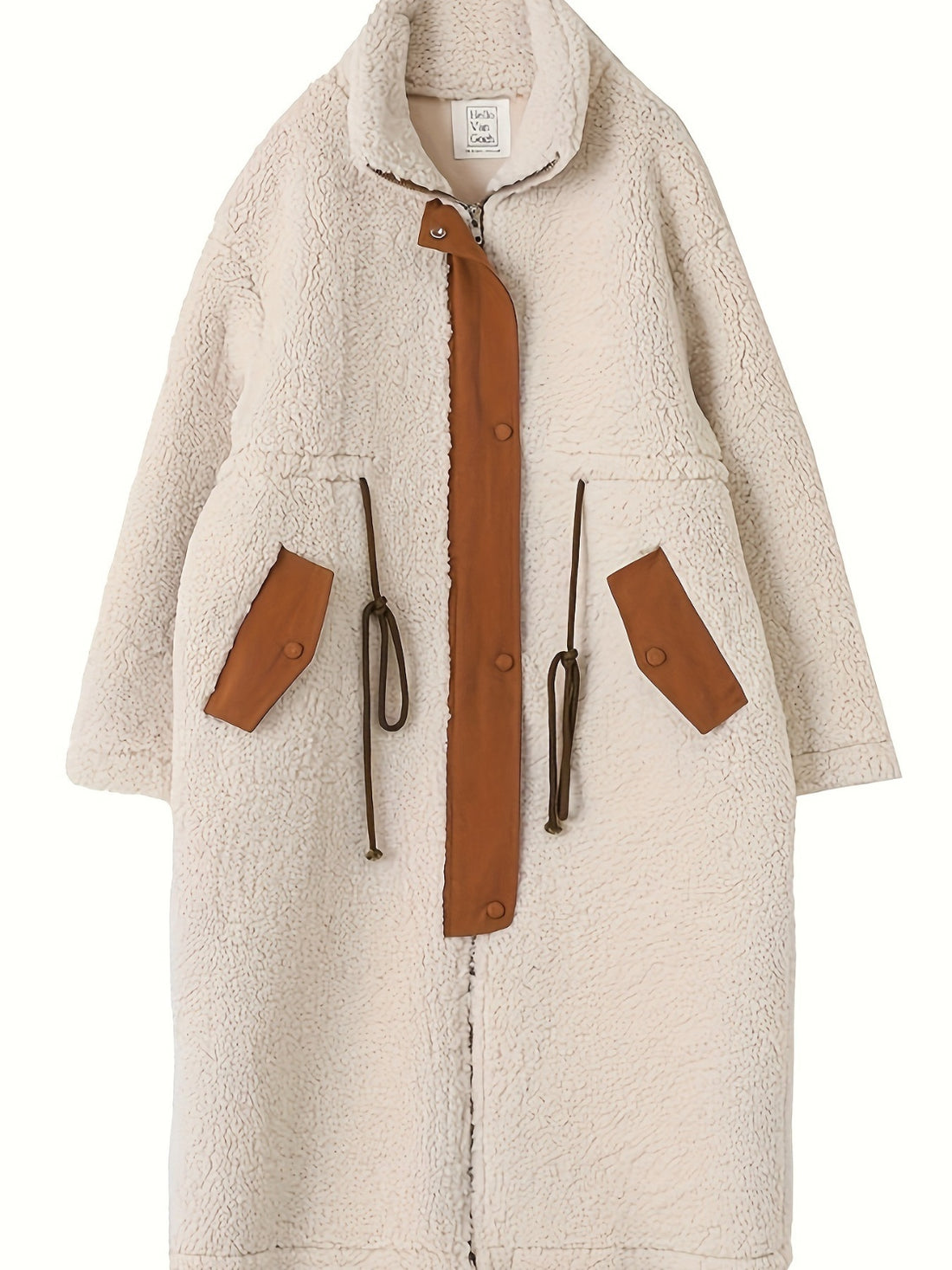 Plus Size Drawstring Zip Up Turtleneck Sherpa Coat 