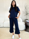 Double Take Full Size Texture Short Sleeve Top and Pants Set 