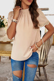 Devine Ruched Mock Neck Short Sleeve Blouse 