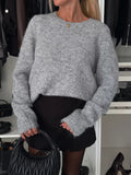 Bow Slit Back Round Neck Sweater 