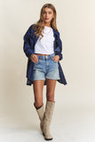 J.NNA Rhombus Stitched Button Up Denim Shacket 