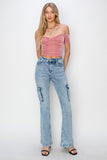 RISEN Full Size High Rise Cargo Flare Jeans 