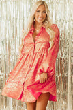 Apricot Metallic Sheen Puff Sleeve Button Up Mini Shirt Dress Dresses/Mini Dresses
