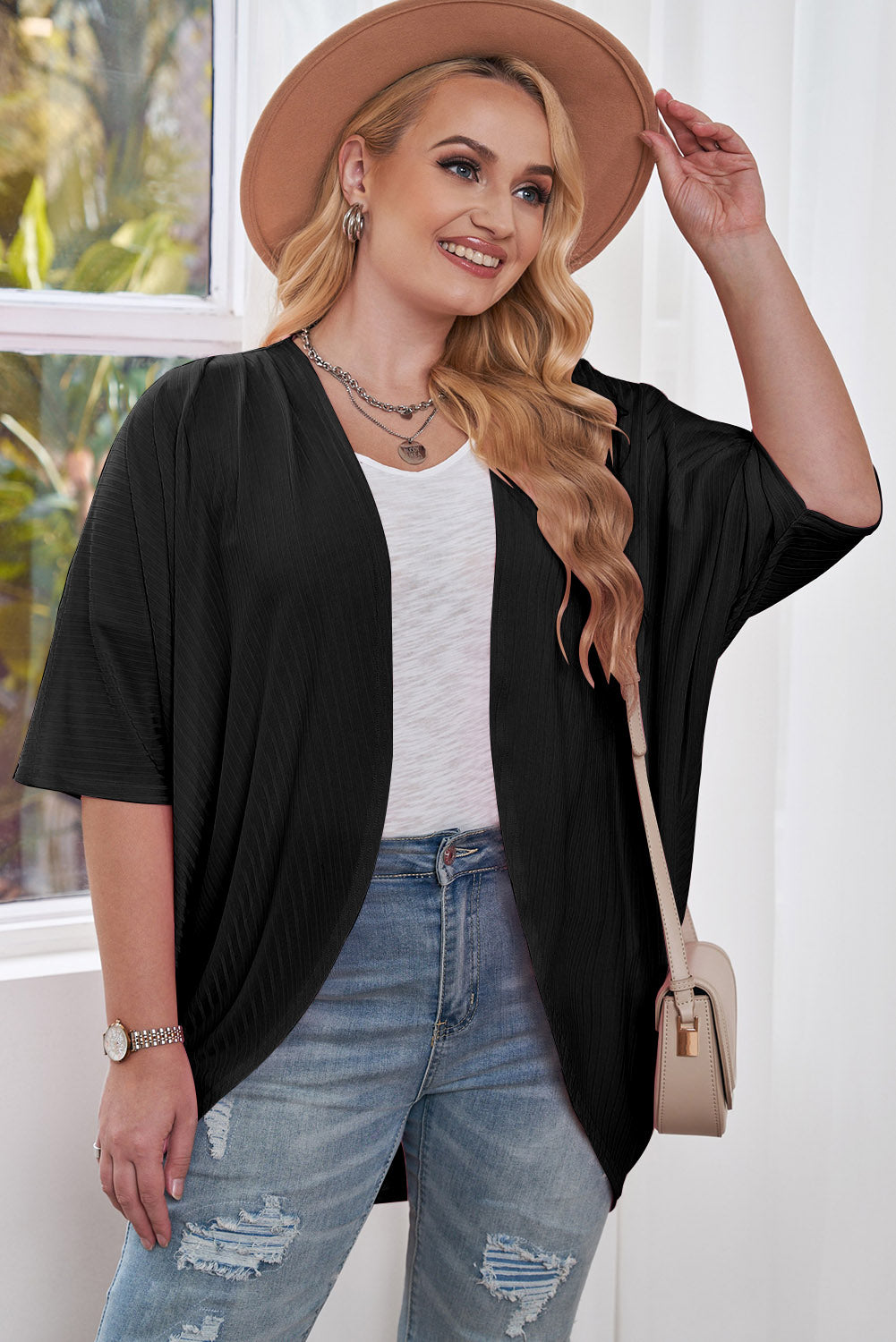 Plus Size Ribbed Cocoon Cover Up 