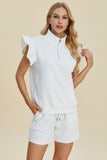 Double Take Full Size Texture Flounce Sleeve Top and Shorts Set 