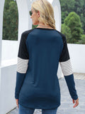 Contrast Striped Round Neck Long Sleeve T-Shirt 