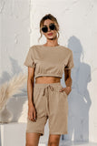 Short Sleeve Cropped Top and Drawstring Shorts Lounge Set Lingerie & Nightwear