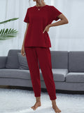 Shiny Round Neck Top and Pants Lounge Set Lingerie & Nightwear