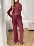 Ribbed Long Sleeve Top and Pants Lounge Set Lingerie & Nightwear
