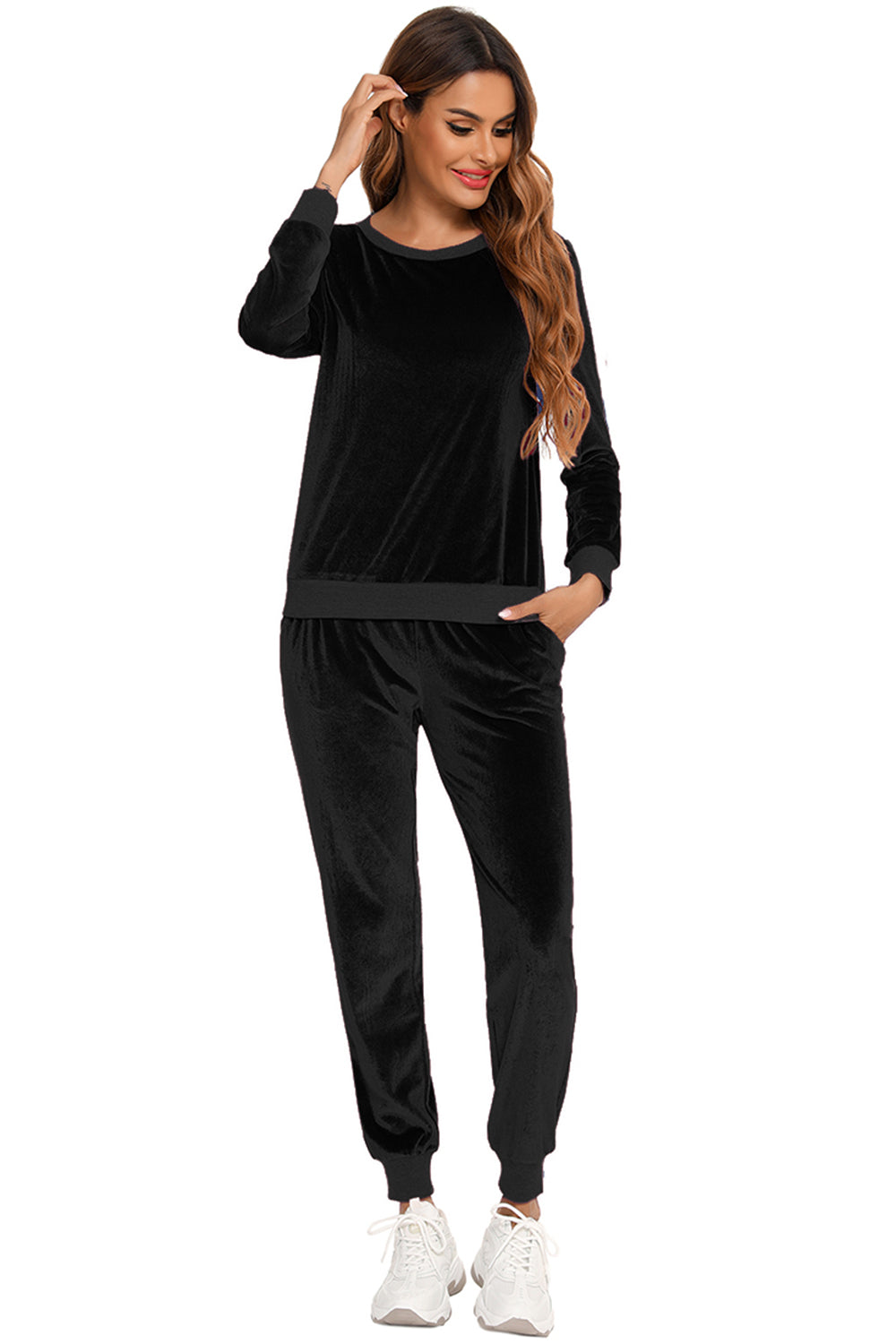 Round Neck Long Sleeve Loungewear Set with Pockets Lingerie & Nightwear